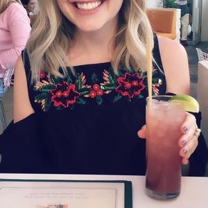 Zara top with cold shoulder sleeve and sequin detail. Size small.